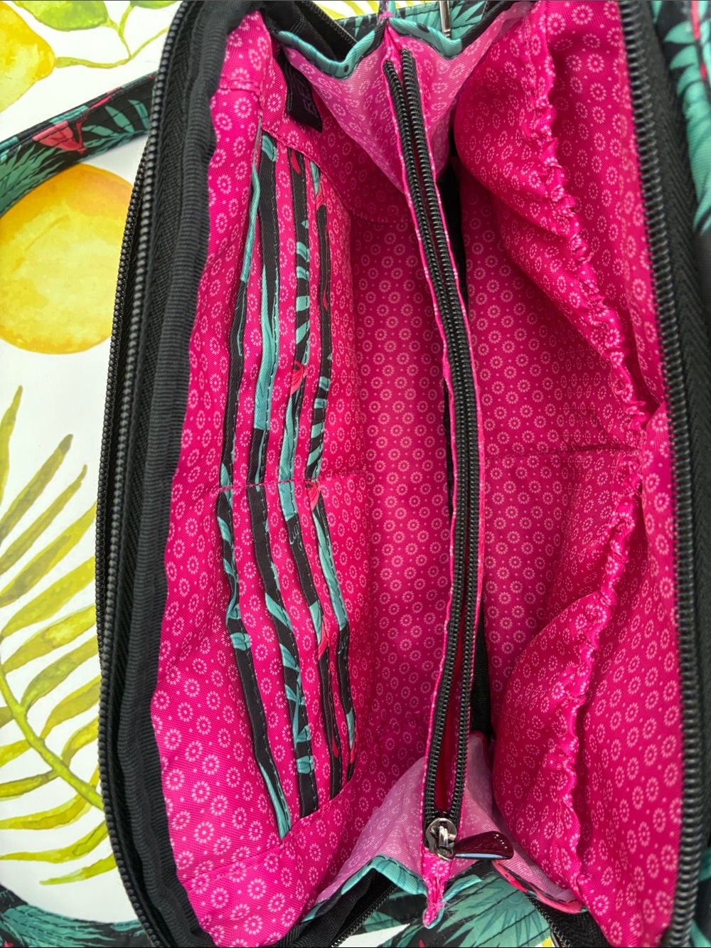 Lug Flamingo Print Crossbody Bag - Black, Pink & Teal - Picture 6 of 15